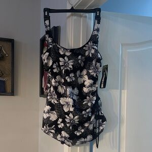 Floral Black and White Swimsuit